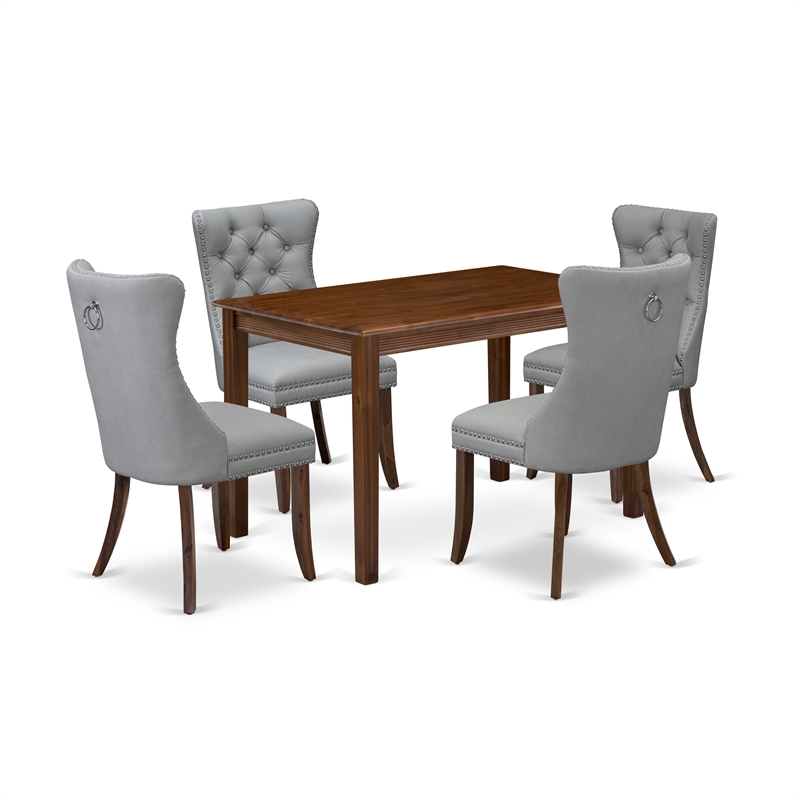 Pemberly Row 5-Piece Dining Set in Asian Wood Antique Walnut Finish
