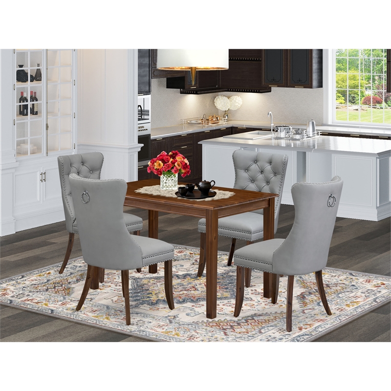 Pemberly Row 5-Piece Dining Set in Asian Wood Antique Walnut Finish