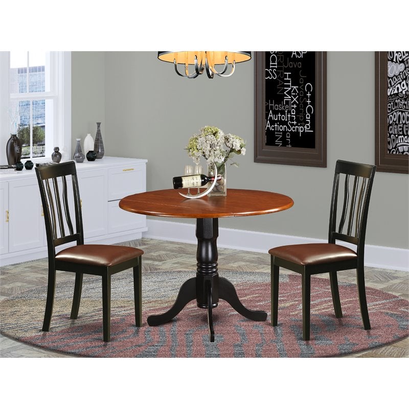Pemberly Row 3-Piece Dining Set with Wood Chairs in Black/Cherry