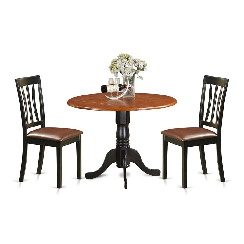 Pemberly Row 3-Piece Dining Set with Wood Chairs in Black/Cherry