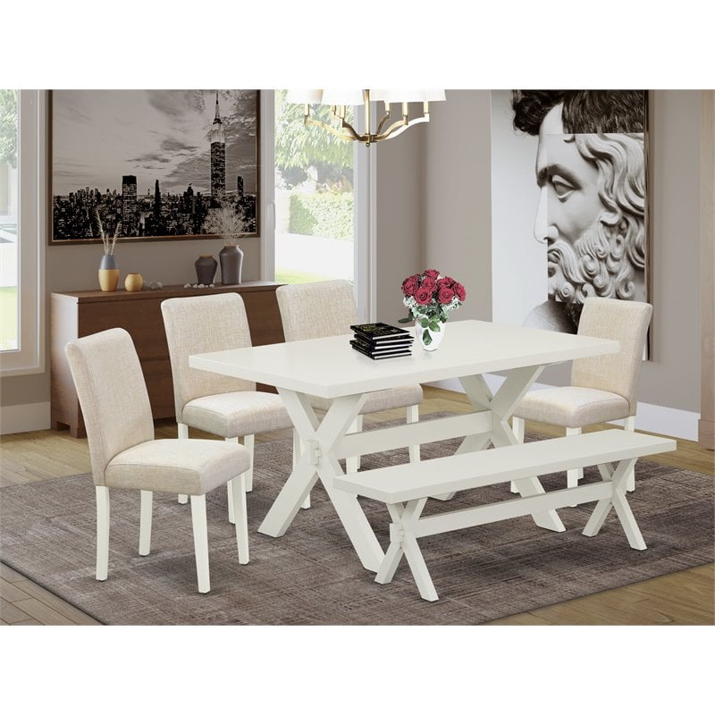 Pemberly Row X-Style 6-Piece Wood Dining Set in Linen White and Beige
