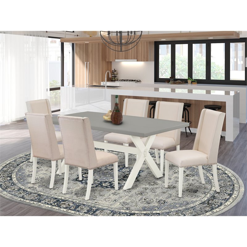 Pemberly Row X-Style 7-Piece Wood Dining Set in White Finish