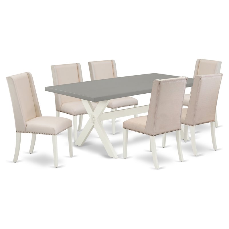 Pemberly Row X-Style 7-Piece Wood Dining Set in White Finish