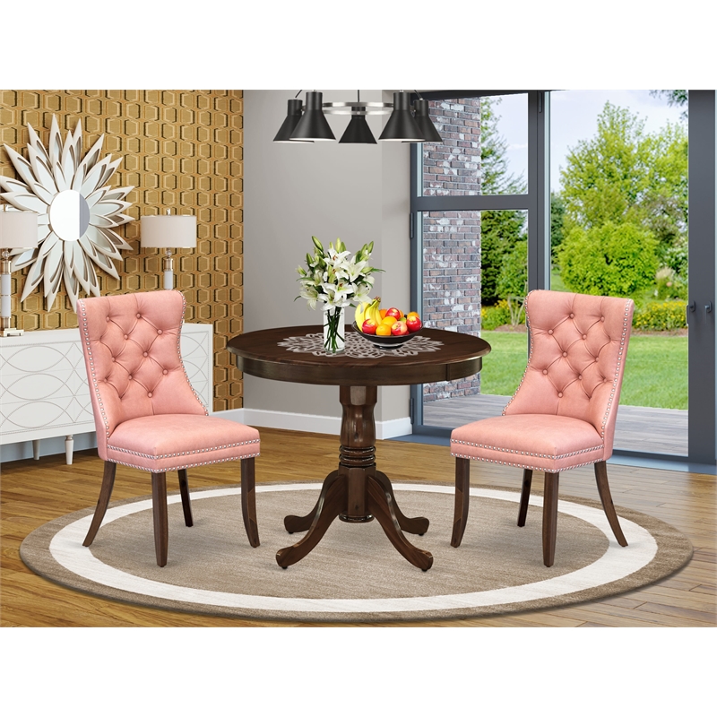 Pemberly Row 3-Piece Walnut and Beige Red Dining Room Set with Round Table
