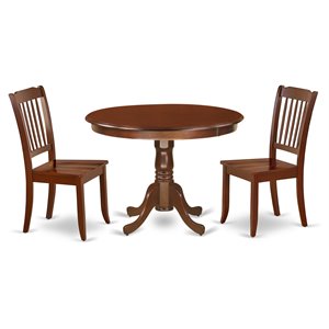 Pemberly Row 3-Piece Mahogany Wood Dining Table Set with Slatted Chairs