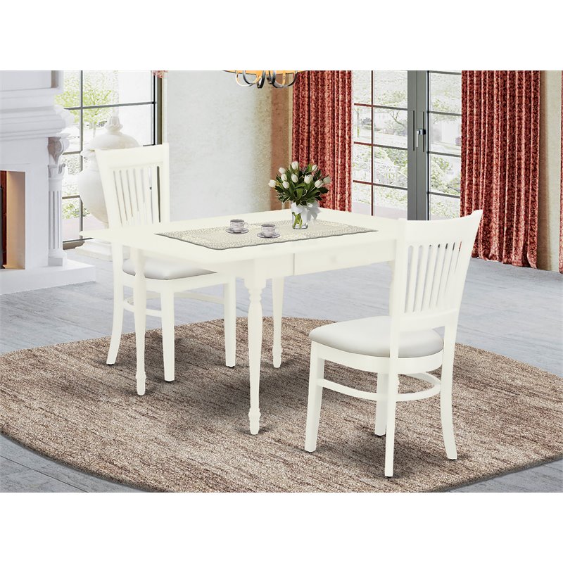 Pemberly Row 3-Piece Rubber Wood Dining Set in Linen White Finish