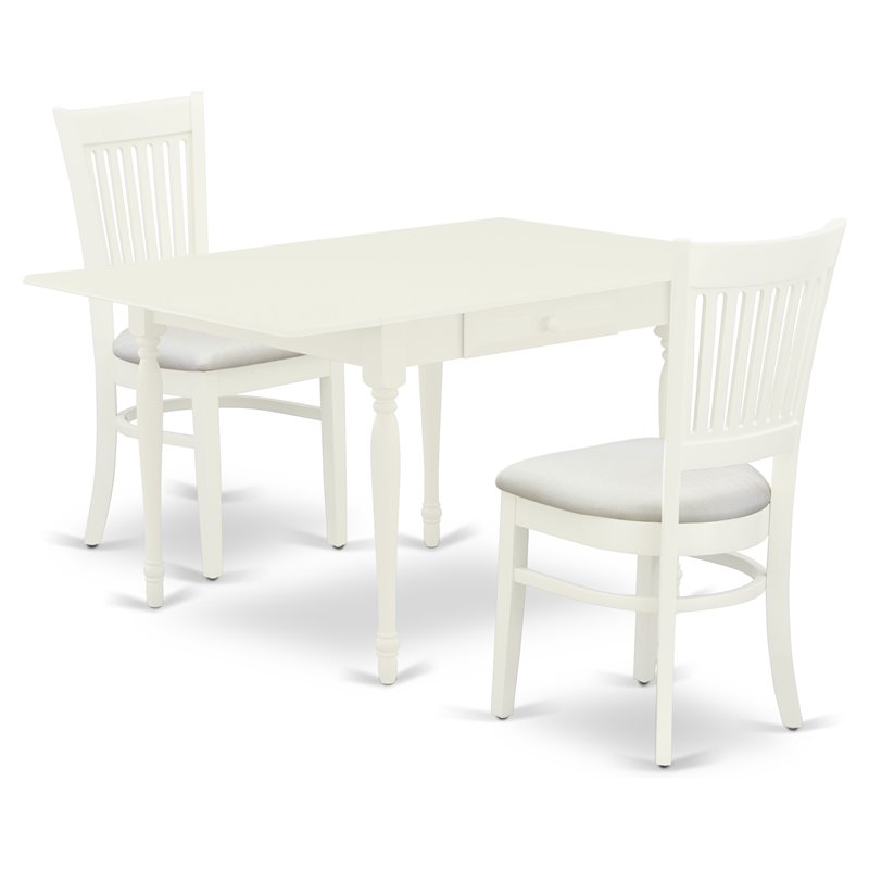 Pemberly Row 3-Piece Rubber Wood Dining Set in Linen White Finish