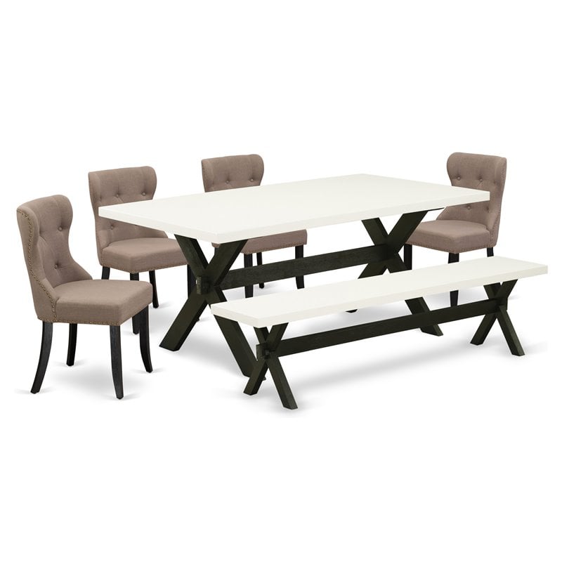 Pemberly Row 6-Piece Wood Dining Table Set in Black and Coffee Finish