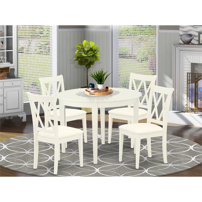 Pemberly Row 5-Piece Dining Set with Fabric Chairs in Linen White