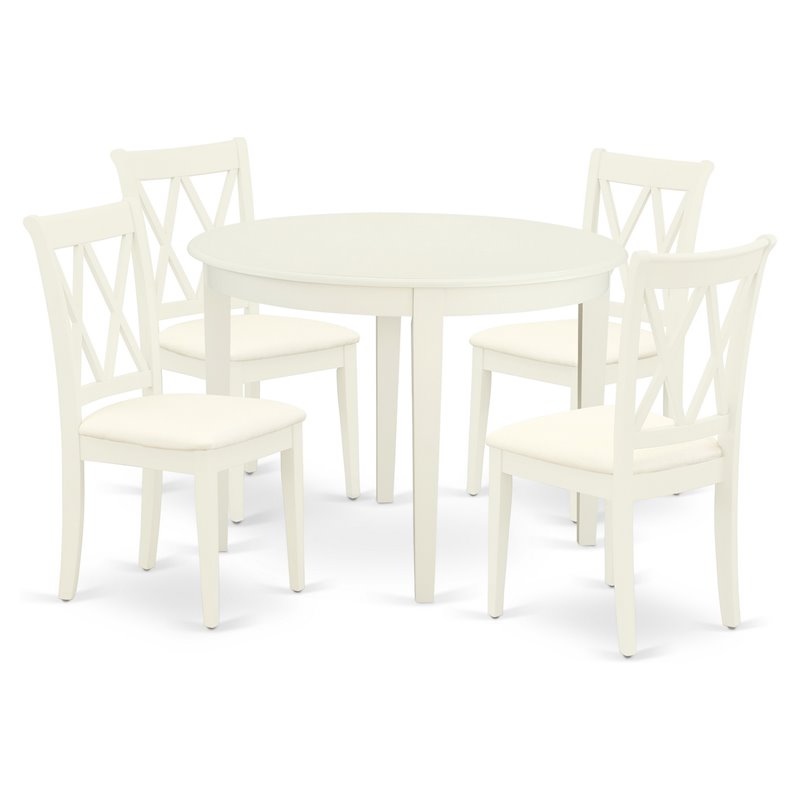 Pemberly Row 5-Piece Dining Set with Fabric Chairs in Linen White