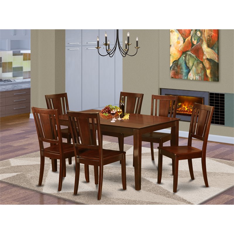 Pemberly Row 7-Piece Wood Dining Set with Wood Chairs in Mahogany Finish