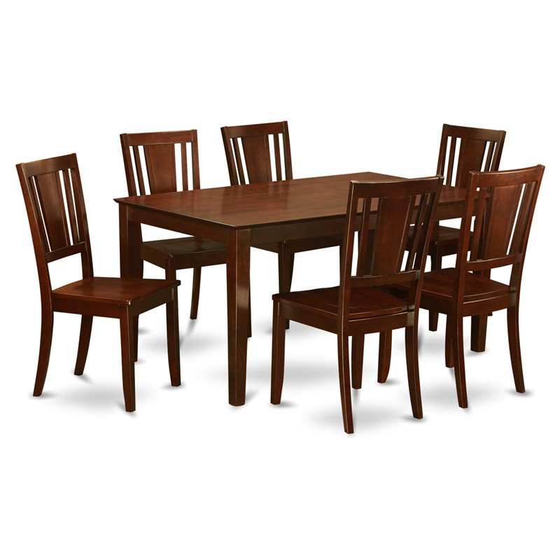Pemberly Row 7-Piece Wood Dining Set with Wood Chairs in Mahogany Finish