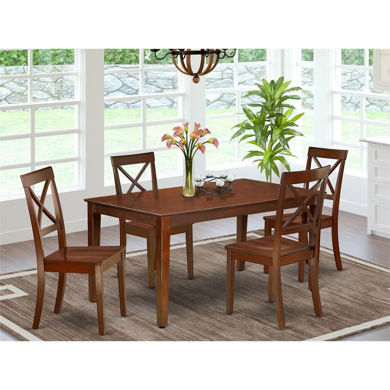 Pemberly Row 5-Piece Wood Dining Set with X-Back Chairs in Mahogany