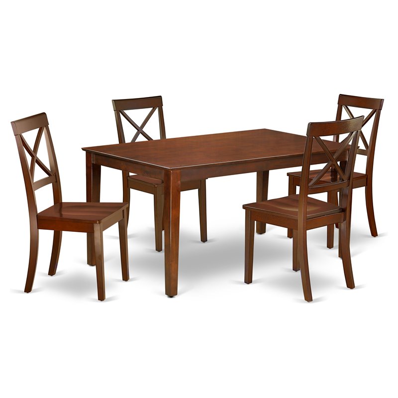 Pemberly Row 5-Piece Wood Dining Set with X-Back Chairs in Mahogany