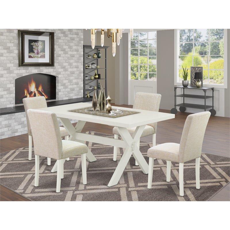 Pemberly Row 5-Piece Wood Dining Table Set in Linen White Multi-color