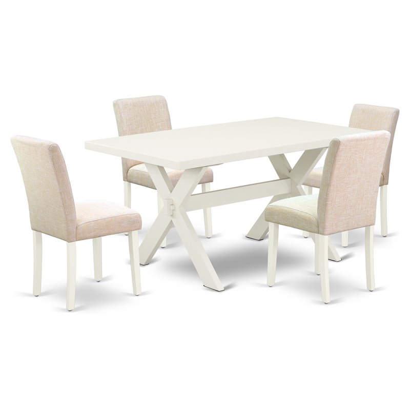 Pemberly Row 5-Piece Wood Dining Table Set in Linen White Multi-color