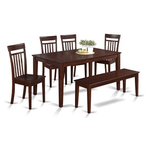 Pemberly Row 6-Piece Dining Set with Wood Seat in Mahogany Finish