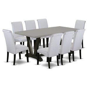 Pemberly Row 9-Piece Dining Table Set with Upholstered Chairs in Gray