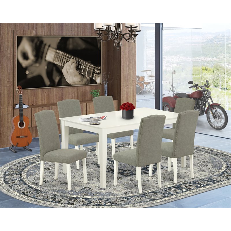 Pemberly Row 7-Piece Wood Dining Set in Linen White and Dark Shitake