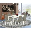 Pemberly Row 7-Piece Wood Dining Set in Linen White and Dark Shitake