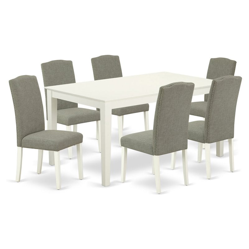 Pemberly Row 7-Piece Wood Dining Set in Linen White and Dark Shitake