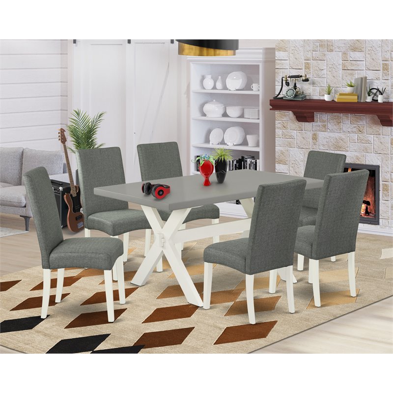 Pemberly Row X-Style 7-Piece Dining Set with Parson Chairs in White/Gray