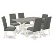 Pemberly Row X-Style 7-Piece Dining Set with Parson Chairs in White/Gray