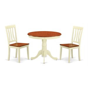 Pemberly Row Antique Wood 3-Piece Dining Set in Cream and Cherry
