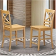 Pemberly Row Slatted Back Oak Wood Counter Stools (Set of 2)