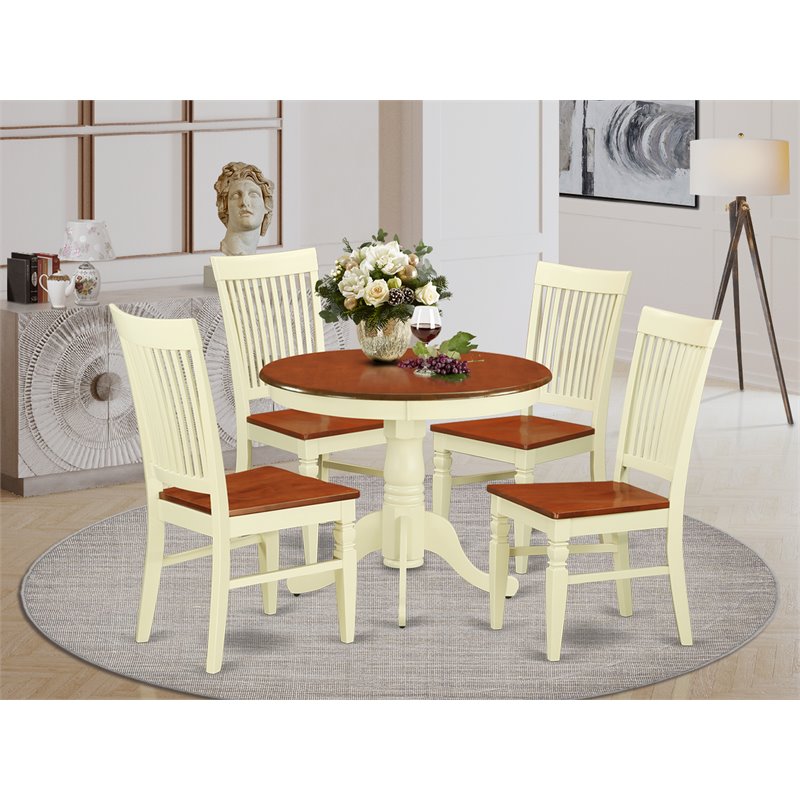 Pemberly Row 5-Piece Wood Dining Set in Buttermilk and Cherry Finish