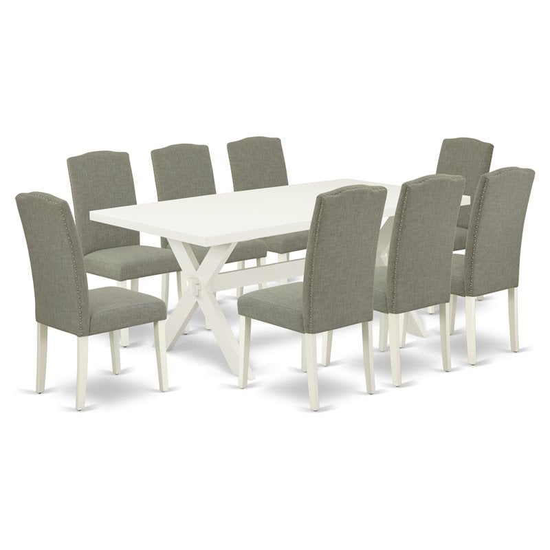 Pemberly Row 9-Piece Wood Dining Set in Dark Shitake Gray Finish