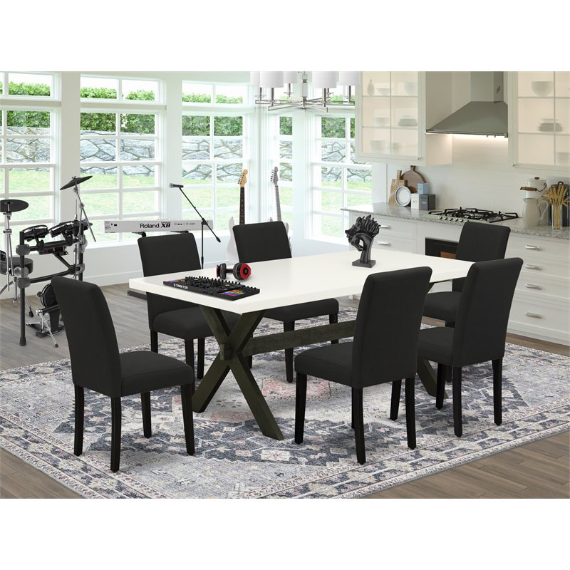 Pemberly Row 7-Piece Wood Dining Room Set in Linen White and Black