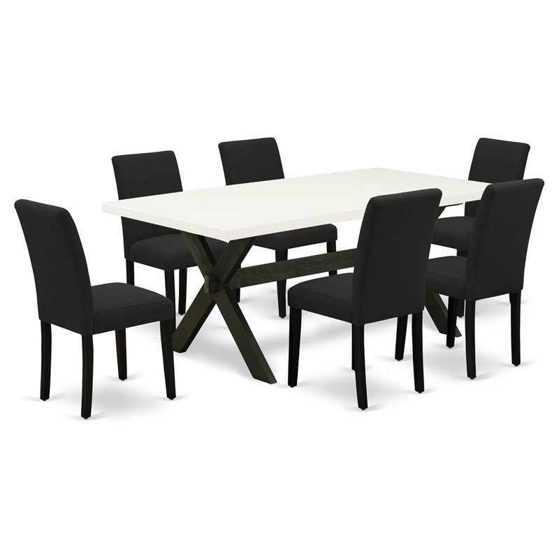 Pemberly Row 7-Piece Wood Dining Room Set in Linen White and Black