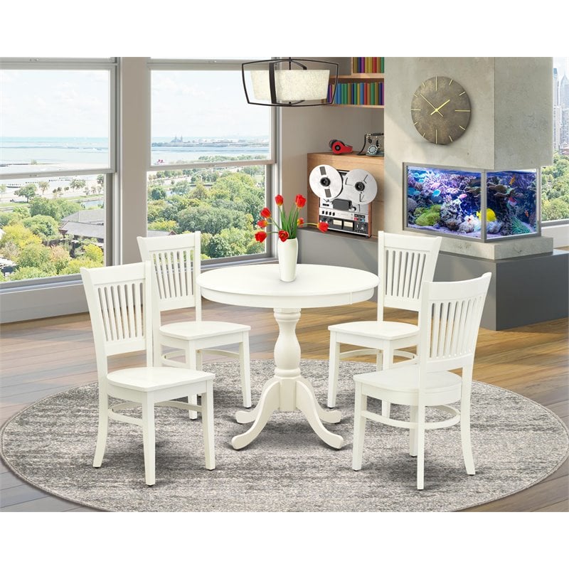 Pemberly Row 5-Piece Round Dining Set with Wood Seat and Pedestal Base