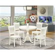 Pemberly Row 5-Piece Round Dining Set with Wood Seat and Pedestal Base