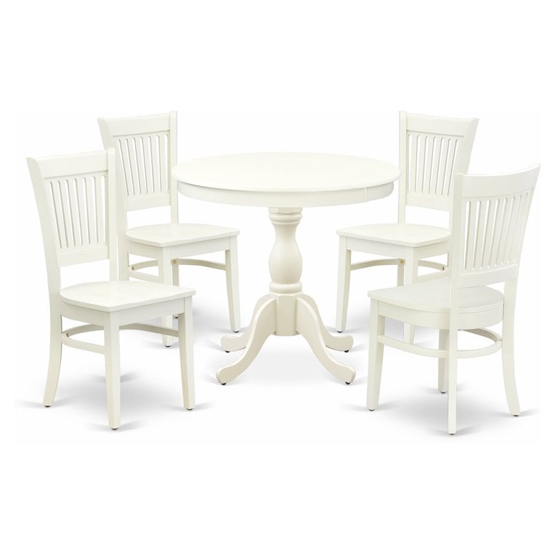 Pemberly Row 5-Piece Round Dining Set with Wood Seat and Pedestal Base