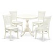 Pemberly Row 5-Piece Round Dining Set with Wood Seat and Pedestal Base