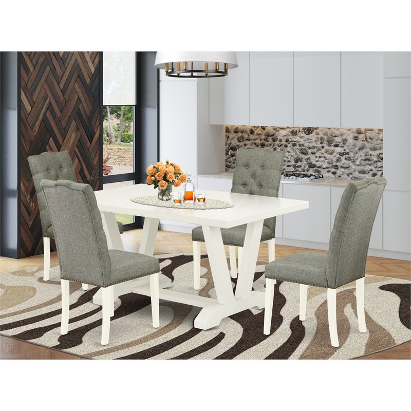 Pemberly Row 5-Piece Dining Room Set in Linen White and Smoke