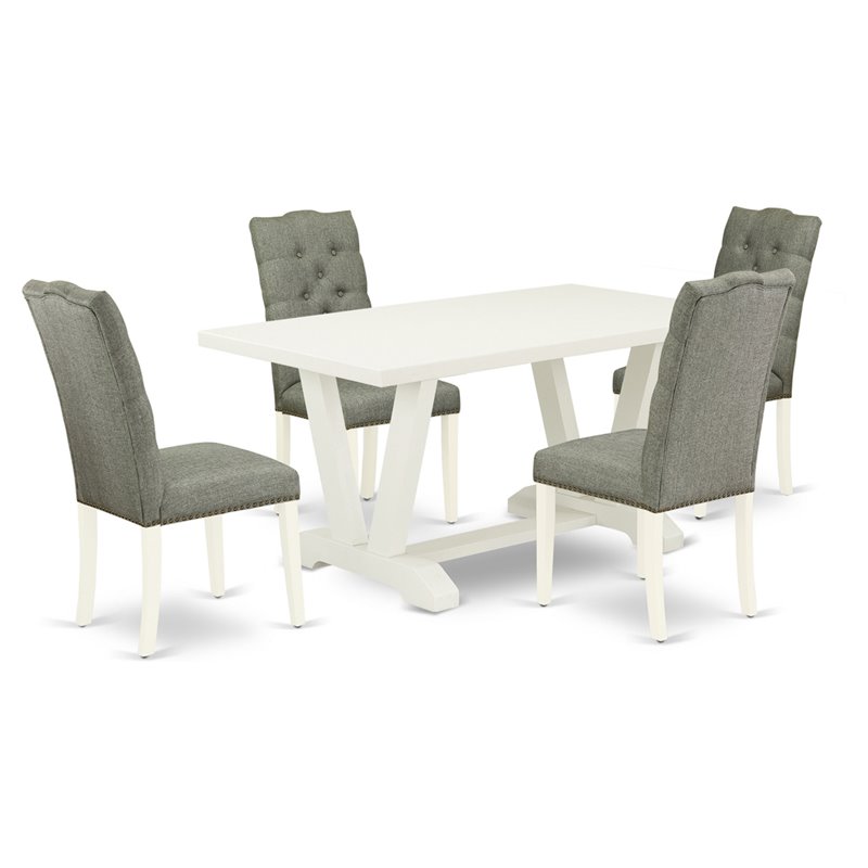 Pemberly Row 5-Piece Dining Room Set in Linen White and Smoke