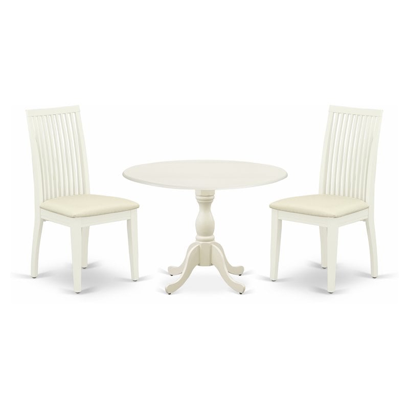 Pemberly Row 3-Piece Wood Dining Set with Drop Leaf in Linen White