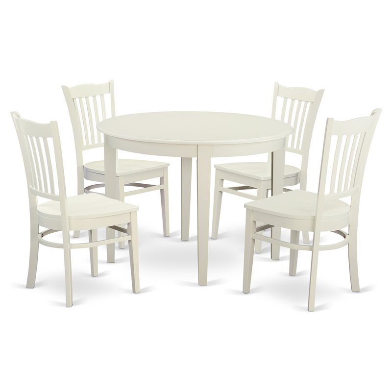 Pemberly Row 5-Piece Wood Round Dining Table Set in Linen White Finish