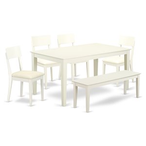 Pemberly Row 6-Piece Wood Kitchen Set with Bench in Linen White Finish