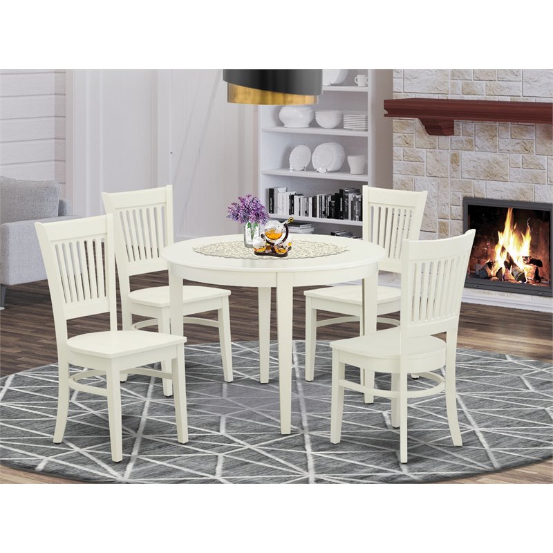 Pemberly Row 5-Piece Wood Dining Set with Slatted Chairs in Linen White