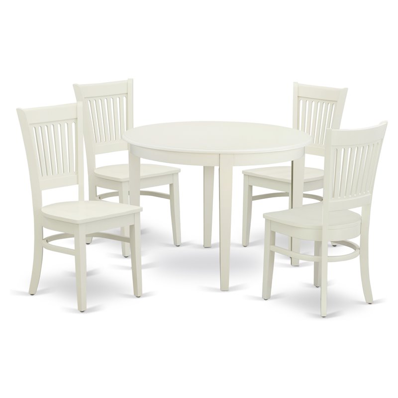 Pemberly Row 5-Piece Wood Dining Set with Slatted Chairs in Linen White