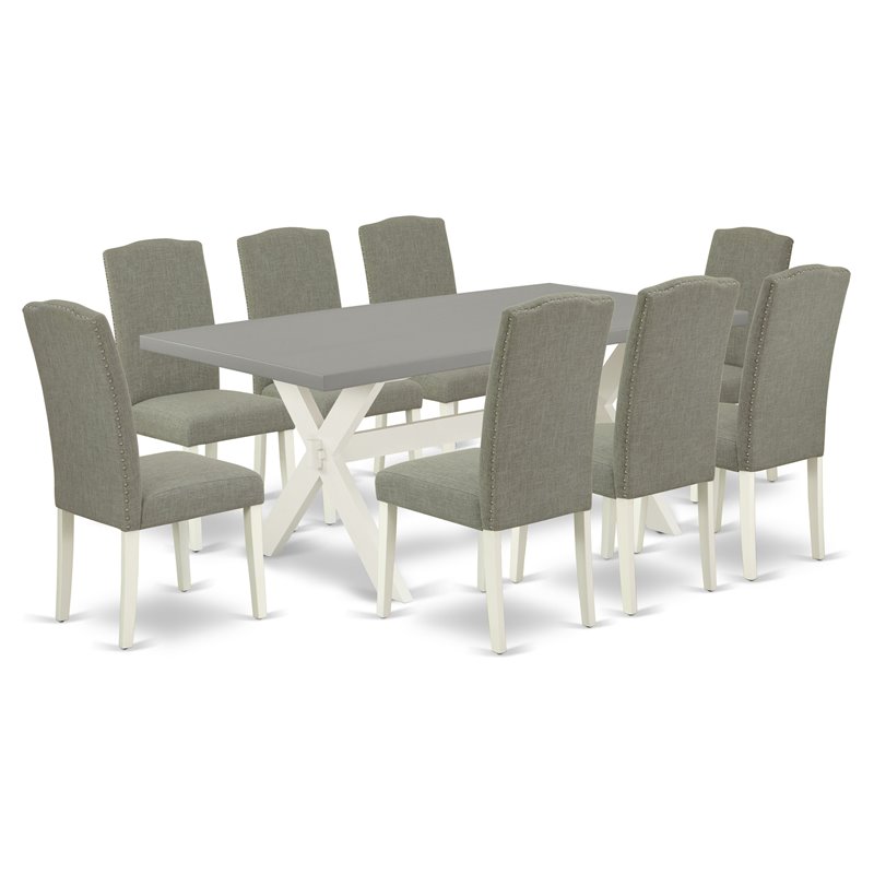 Pemberly Row 9-Piece Dining Set in White & Dark Shitake Wood Finish