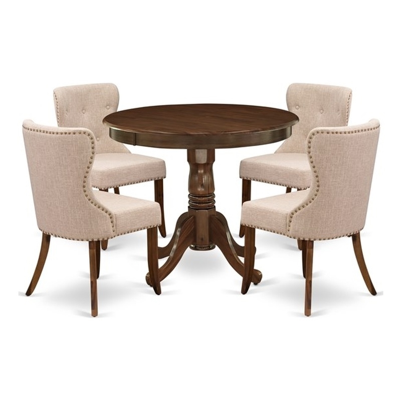Pemberly Row 5-Piece Dining Table Set with Antique Walnut Finish