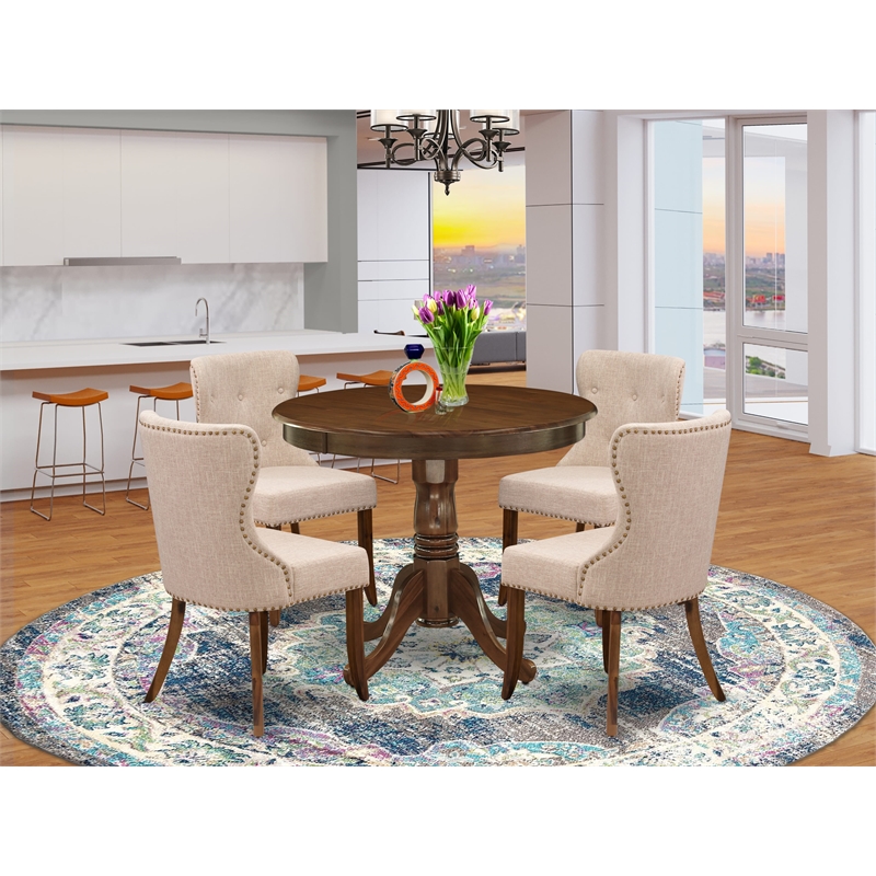 Pemberly Row 5-Piece Dining Table Set with Antique Walnut Finish