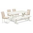 Pemberly Row 6-Piece Dining Set in Linen White & Light Beige Wood Finish