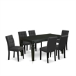 Pemberly Row 7-Piece Kitchen Set with Parson Chairs in Black & Dark Gray