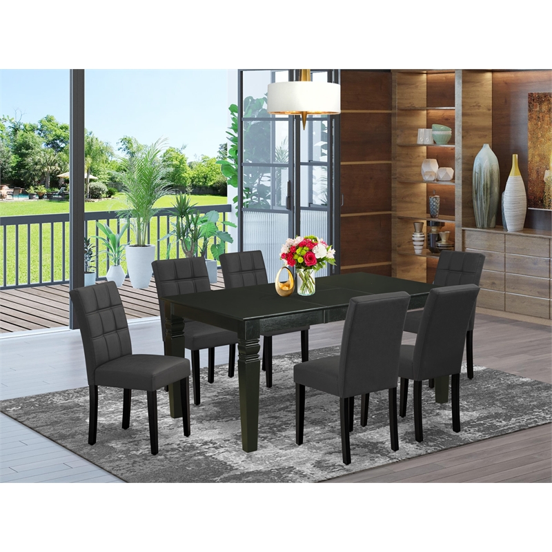 Pemberly Row 7-Piece Kitchen Set with Parson Chairs in Black & Dark Gray